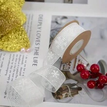 1 件圣诞装饰透明雪花图案丝带、礼品包装 DIY 配件泡沫印花欧根纱胶带（不含线轴） - 彩色 - 查看 8