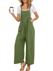 Overol de mezclilla para mujer, con tirantes ajustables, con bolsillos, estilo clásico - Verde militar - Ver 7