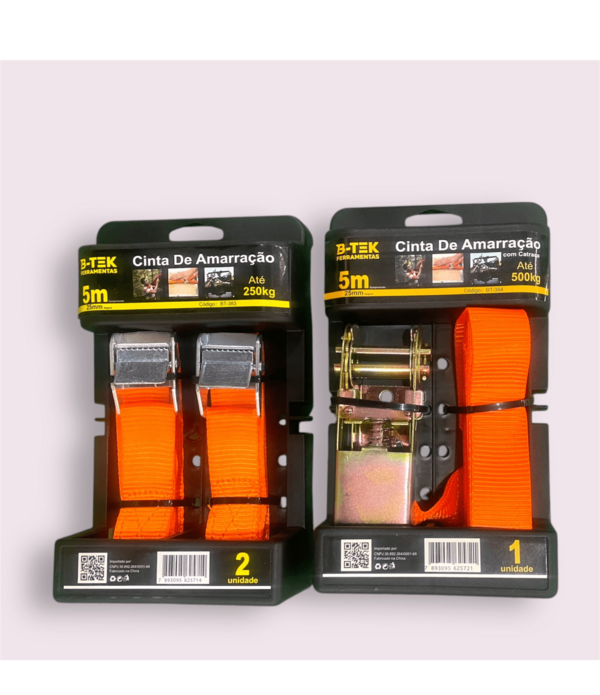 Kit Ferramentas Cinta De Amarração 5M 25 mm ,1 unidade Com Catraca (atè 500 KG) e 2 unidades Sem Catraca (ate 250KG)
