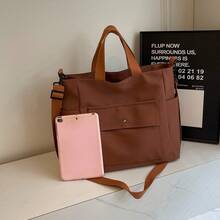 复古多口袋女士手提包简约大容量单肩斜挎包手提包学生书包商务办公包 - 查看 8