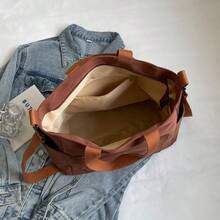 复古多口袋女士手提包简约大容量单肩斜挎包手提包学生书包商务办公包 - 查看 7