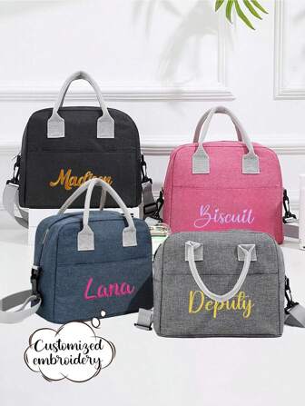 Borsa termica personalizzata con testo ricamato, leggera, impermeabile, adatta per ufficio, confezione pranzo di grandi dimensioni, adatta per studenti, principianti e impiegati d'ufficio. Adatta per uffici, college, lavoro, attività aziendali, pendolarismo, attività all'aperto, viaggi e gite