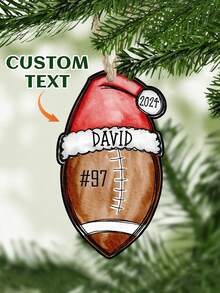 1pc Personalized Acrylic Football Ornament With Santa Hat Custom Name Football Gift , Custom Footballl Player Ornament, Personalized Football Ornaments, Football Christmas Ornament, Car Ornament, Custom Footballl Player Ornament, Football Ornaments For Christmas Tree, Custom Football Ornament