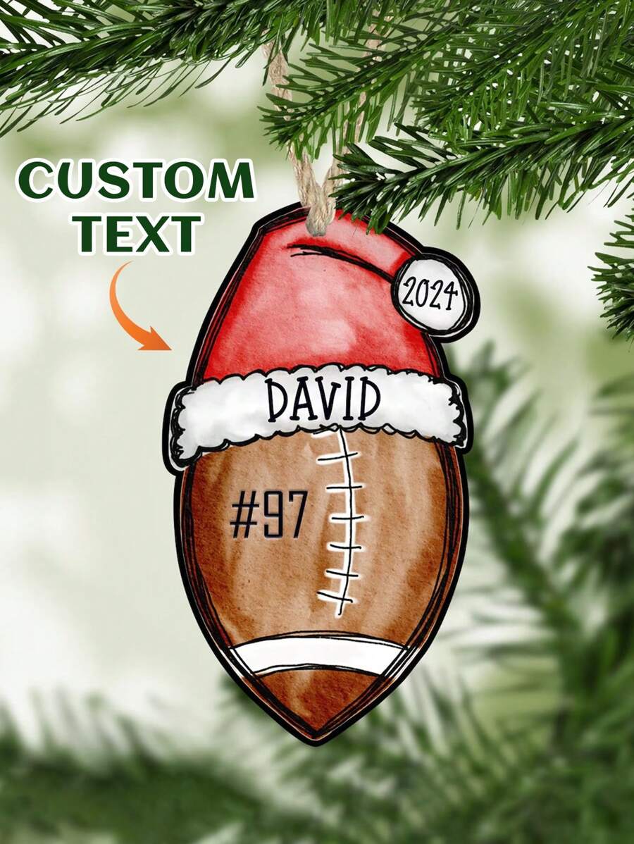 1pc Personalized Acrylic Football Ornament With Santa Hat Custom Name Football Gift , Custom Footballl Player Ornament, Personalized Football Ornaments, Football Christmas Ornament, Car Ornament, Custom Footballl Player Ornament, Football Ornaments For Christmas Tree, Custom Football Ornament