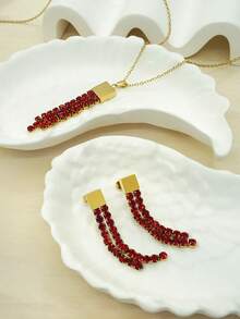 4 件女士时尚波西米亚度假风格锆石流苏吊坠项链耳环配饰套装，适合生日、圣诞节、约会、聚会、婚礼、礼品套装、赠送朋友、赠送爱人 - 彩色 - 查看 7