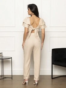 Set With Puff Sleeves Open Back Luxury Casual Fashion Social Parties - Màu be - Xem 3