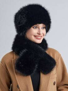 Fuzzy Bucket Hat For Women Furry Fur Bucket Hat Winter Warm Plush Fisherman Fluffy Sherpa Bucket Hat - Scarf + Hat - View 7