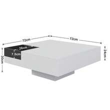 Table basse, table de salon haute brillance, table d'appoint avec boîte de rangement amovible, bloc de couleur blanc et noir, 72 x 72 x 30 cm, avec effet de lumière LED