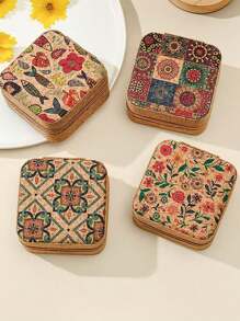 1pc Mini Retro Jewelry Box Earrings, Rings, Necklaces, Travel Storage Box, Jewelry Earrings, Elegant Style Printed Jewelry Box, Multi Functional Jewelry Storage Box, Zipper Convenient Jewelry Bag, Exquisite Cosmetics And Lipstick Storage Bag, Mother's Day Gift, Girls' Gift, Handbag Storage, New Cork Pattern Multi Compartment Large Capacity Jewelry Box, Luxury PU Leather Jewelry Box, Mini Flip Storage Women's Jewelry Gift, Mother's Storage Box