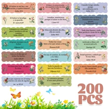 200pcs Spanish Bible Inspirational Stickers, Colorful Flower Bible Verse Stickers For Christian Planner, Sticker, Inspirational Magazine Sticker, Fan-Shaped Edge Faith Decal For Vase, Notebook, Computer Screen Back To School