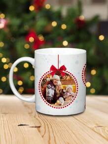 1pc 11Oz Merry Christmas-Christmas Custom Photo Mug, Snowflake, Christmas Decoration Bow, Christmas Photo Drink Cup Water Cup, Personalized Christmas Photo Coffee Cup, Christmas Family Creative Gift - Multicolor - View 3