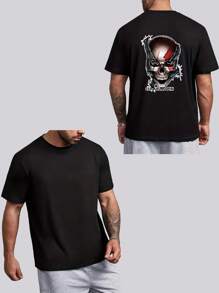 个性化男士宽松圆领 T 恤，带定制背部设计 - 徽标/女友照片/定制工作服徽标/广告印刷/舞蹈团制服徽标/定制照片/定制文字 - 只需上传您的照片或设计即可定制 - 黑色 - 查看 3