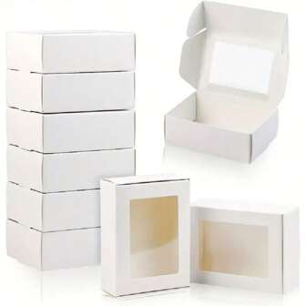 10 Packs Small Rectangle Kraft Paper Boxes With Clear Windows,3.34" X 2.36" X 1.18",Mini Soap Present Treat Gift Box For Bakery Candy,Chocolate Packaging Jewelry Display Wedding Party Favor (White)Bride