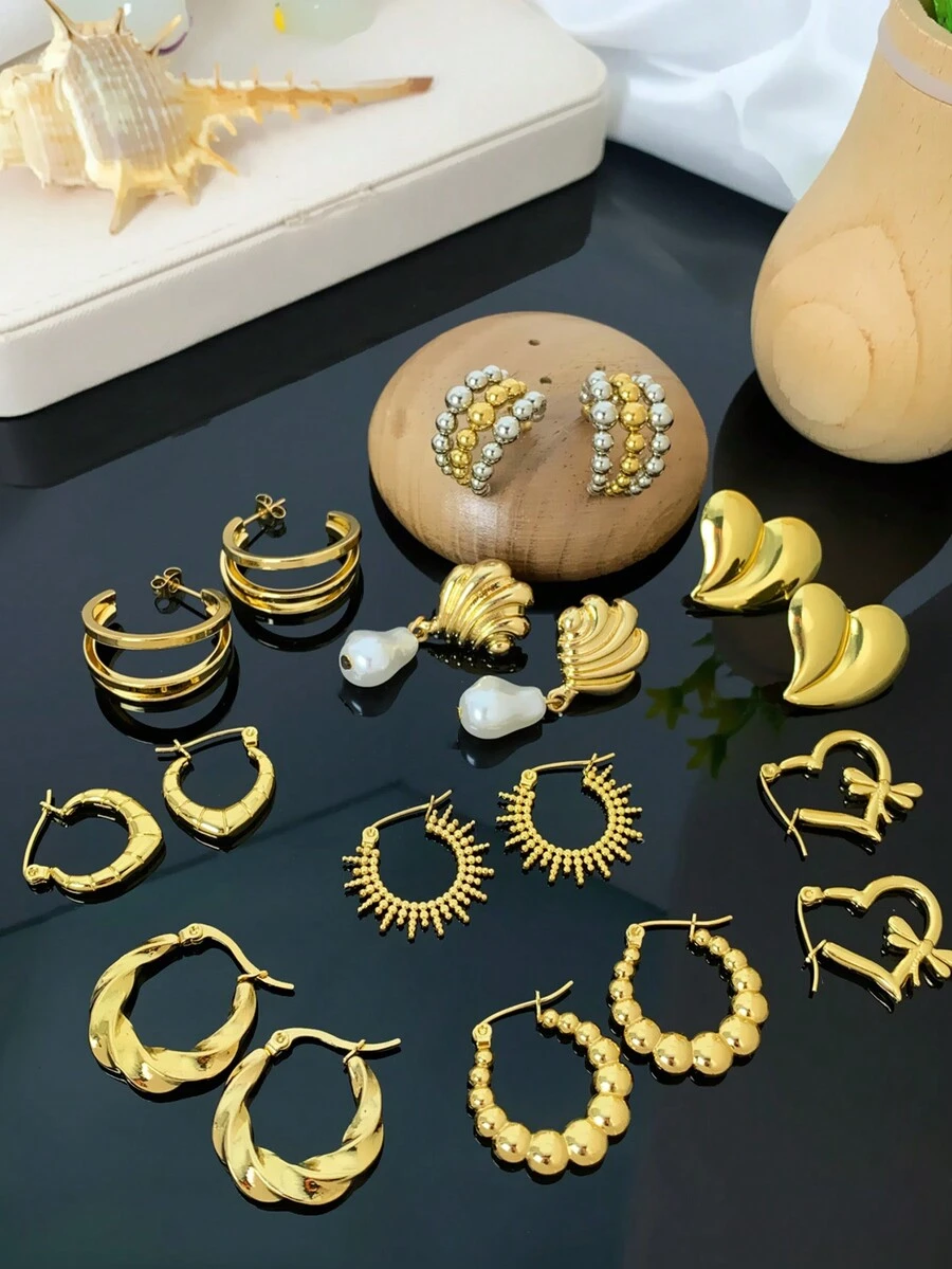 镀金环状耳环系列 - 适合不同场合和风格的时尚镀金耳环，金钛钢，无宝石 - 金黃色 - 查看 1