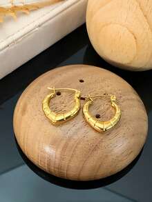 镀金环状耳环系列 - 适合不同场合和风格的时尚镀金耳环，金钛钢，无宝石 - 金黃色 - 查看 4