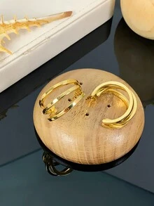 镀金环状耳环系列 - 适合不同场合和风格的时尚镀金耳环，金钛钢，无宝石 - 金黃色 - 查看 7