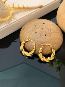 镀金环状耳环系列 - 适合不同场合和风格的时尚镀金耳环，金钛钢，无宝石 - 金黃色 - 查看 9