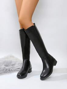 Women Long Boots With Lining, Soft Sole Knee High Boots - Black - View 3