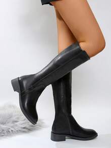 Women Long Boots With Lining, Soft Sole Knee High Boots - Black - View 4