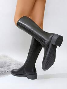 Women Long Boots With Lining, Soft Sole Knee High Boots - Black - View 5