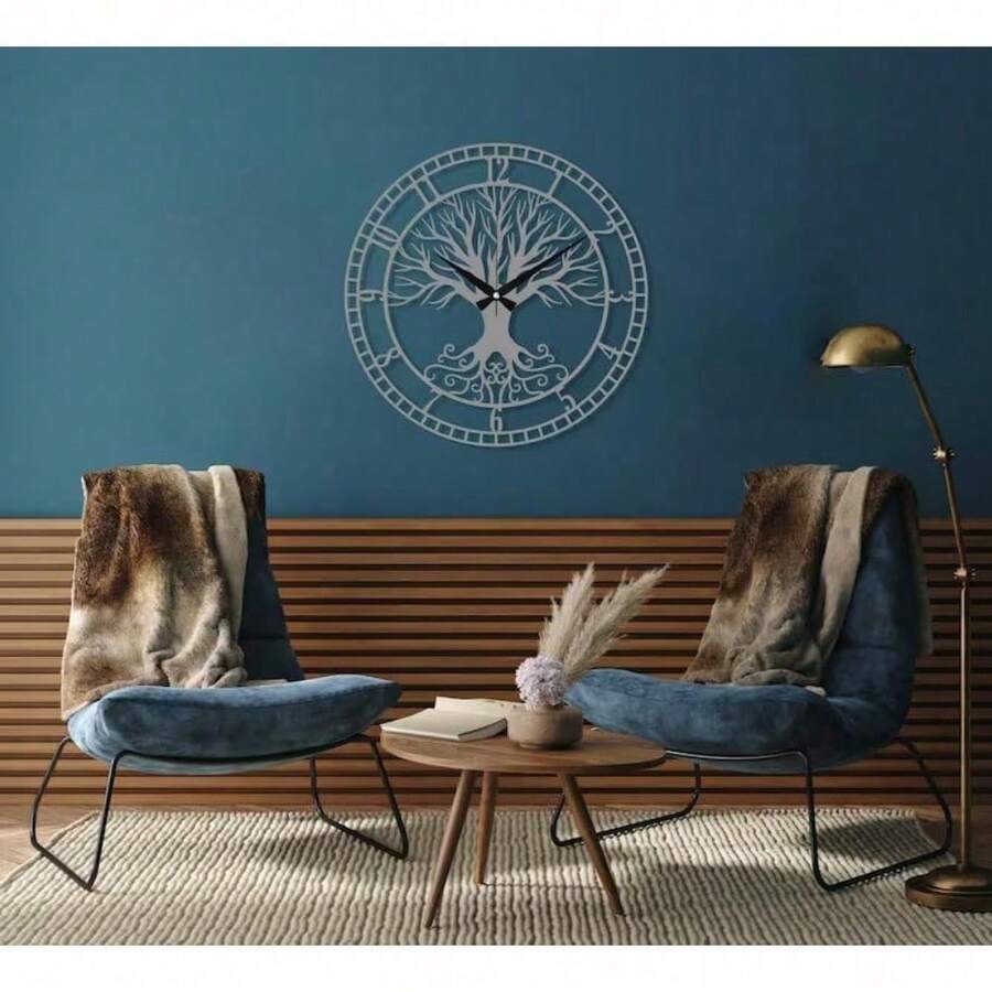 Tree Of Life Black Wall Clock, 23.6 Inches, Silent MidCentury Clock