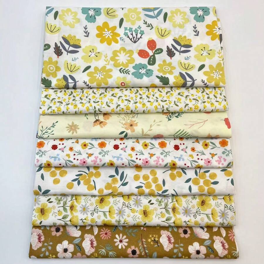 7 Pcs Fabric Floral Pre-Cut Quilt Squares Fat Quarters,Fabric Bundles For Sewing & Quilting