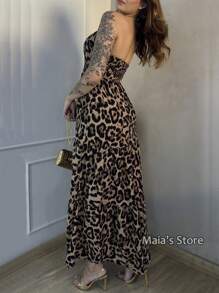 Elastek Elegant Slit Halter Neck Long Dress - Light Wash - View 2