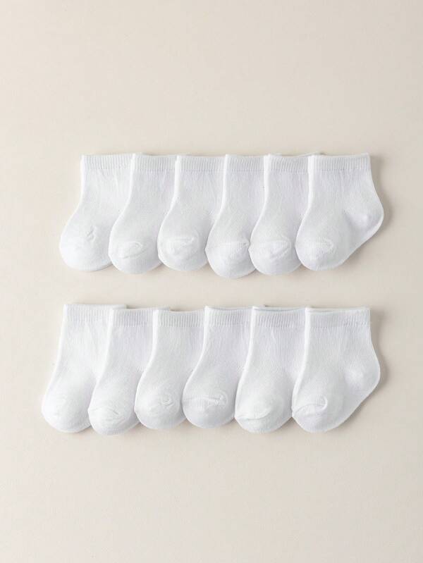 12 Pairs Children White Socks - Soft & Comfortable Neutral Style - 95% Polyester, 5% Spandex - All-Season Knitted Fabric - Machine Washable - Suitable For Ages 0-2 Years