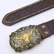 Thắt lưng nam có khóa dập nổi cổ điển, thắt lưng da bò thật cá tính cho thanh niên - màu nâu - Xem 5