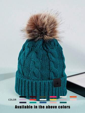 1pc Pom Pom Knit Beanie Hat, Unisex Y2K Outdoor Cold-Proof Knitted Cap, Casual Versatile Winter Warm Hat Suitable For Daily Commute