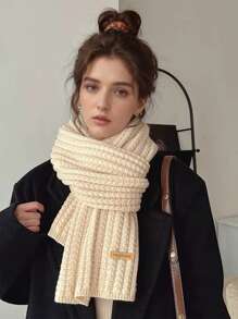 1 件装女士秋冬季纯色针织围巾保暖百搭围巾 - 米色 - 查看 1