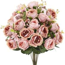 1 件装人造玫瑰花丝绸绣球花束假植物适合秋季婚礼花瓶用于家庭餐厅卧室装饰、节日生日派对配件、户外花园装饰 - 橘色 - 查看 1