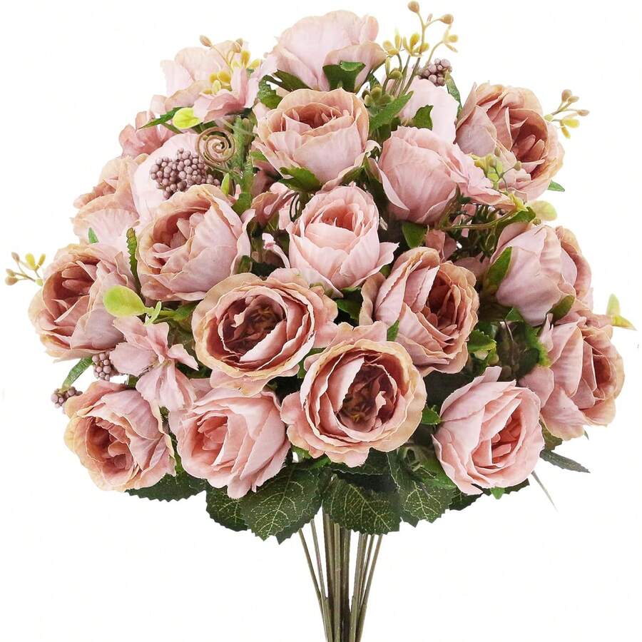 1 件装人造玫瑰花丝绸绣球花束假植物适合秋季婚礼花瓶用于家庭餐厅卧室装饰、节日生日派对配件、户外花园装饰 - 橘色 - 查看 1