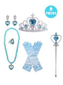 4 piezas/set Peluca rizada larga roja de princesa con accesorios joyería de temática de sirena (peluca, corona, guantes, cetro), perfecta para fiestas de cumpleaños, accesorios de disfraz de princesa para actuaciones, ideal para regalos de niñas