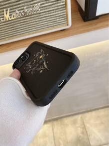 1pc Minimalist Line Art Cat Space Themed Phone Case, Luxurious Black Full Body Protective Anti-Shock Anti-Drop Thick TPU Phone Cover, Compatible With IPhone 16 - Black - View 5