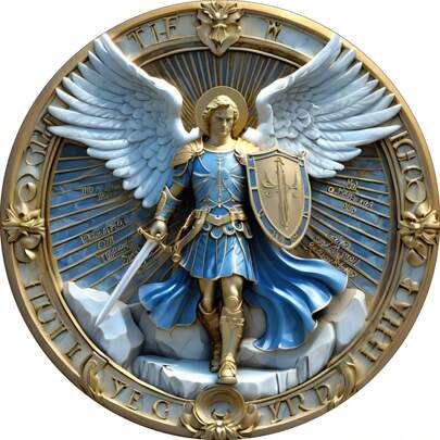 1 Peça Placa Redonda de Metal com Sinal do Arcanjo Miguel Guardião - 8"X8" - Ideal para Cozinha, Café, Casa, Escritório e Decoração de Parede - Presente de Natal Perfeito, Decoração de Feriado