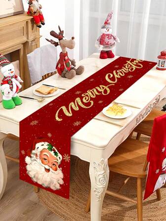 Camino de mesa con tema navideño con imagen adorable de Papá Noel, adecuado para la mesa de reunión familiar en la fiesta de Navidad