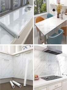 Wallpaper Kitchen Stickers Glossy Washable 2 Meter X 60cm Water/Oil Resistant Washable Material - White - View 3
