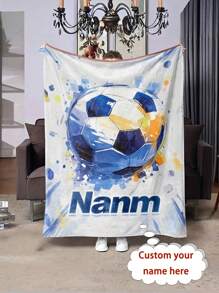 1pc Customized Name Blanket, Football Pattern Printed Flannel Blanket, Soft & Warm, Suitable For Napping, Sofa, Office, Bed, Camping, Versatile Gift Blanket, All Seasons, Christmas Gift - 280g Fabric - Multicolor - View 13