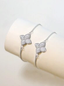 1pc Fashionable Women's Four-Leaf Flower Full Diamonds Bracelet