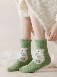 2 Pairs Multicolor Thermal Lined Women Coral Velvet Socks, Warm Crew Socks For Autumn/Winter, Pregnancy, Indoor Wear, Non-Shedding, Cozy Socks - Multicolor - View 11