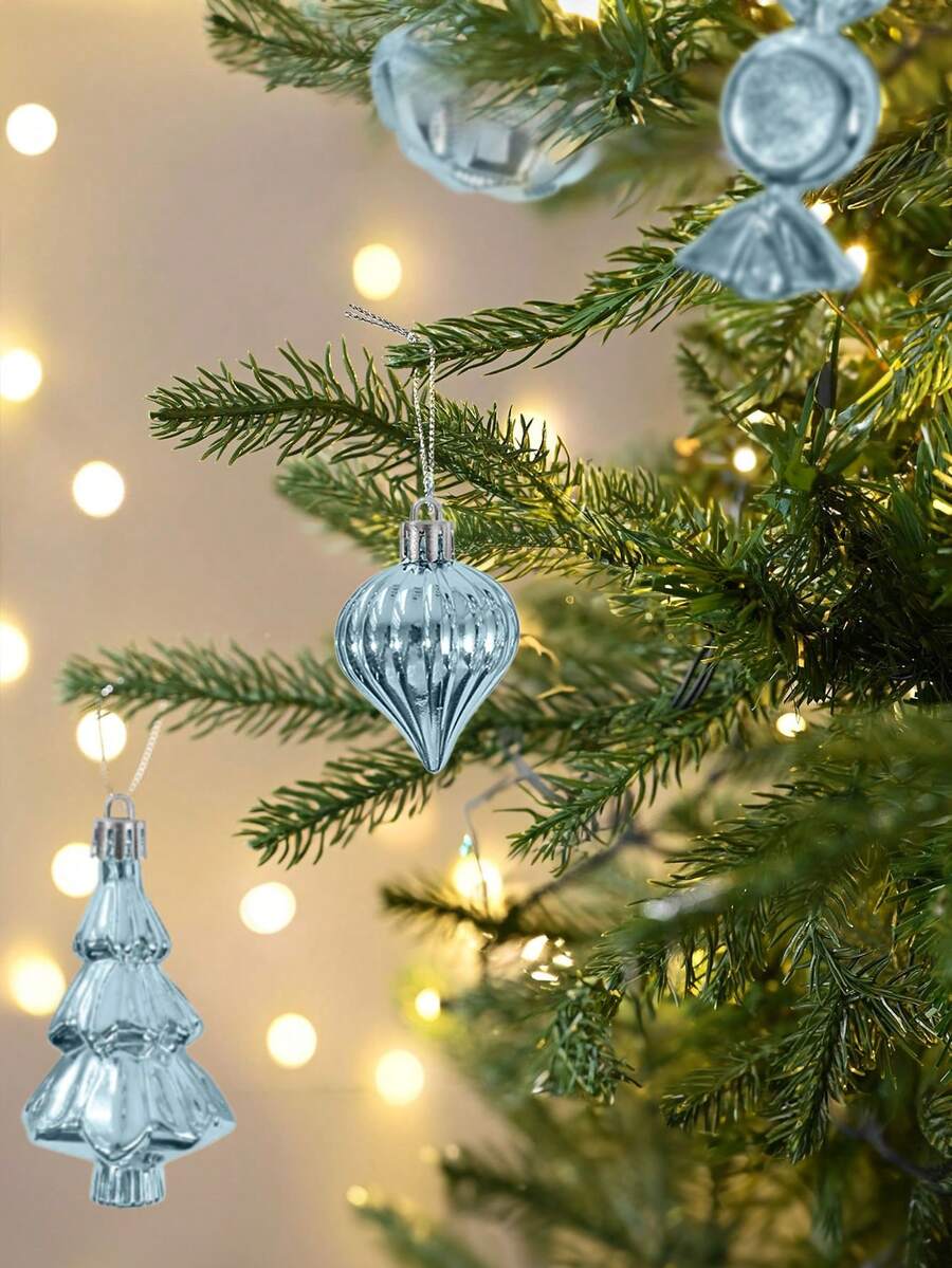 18pcs(Light Blue) Tricolor Christmas Balls,Shatterproof Christmas Tree