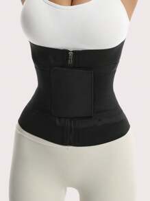 Đai nịt eo nén khóa kéo chéo cho nữ - Áp lực hai lớp - Đai ngoài nút bấm bên trong - Đai định hình - Đai định hình eo thon gọn thoáng khí - Dễ dàng mặc/tháo - Đai hỗ trợ định hình bụng - màu đen - Xem 3