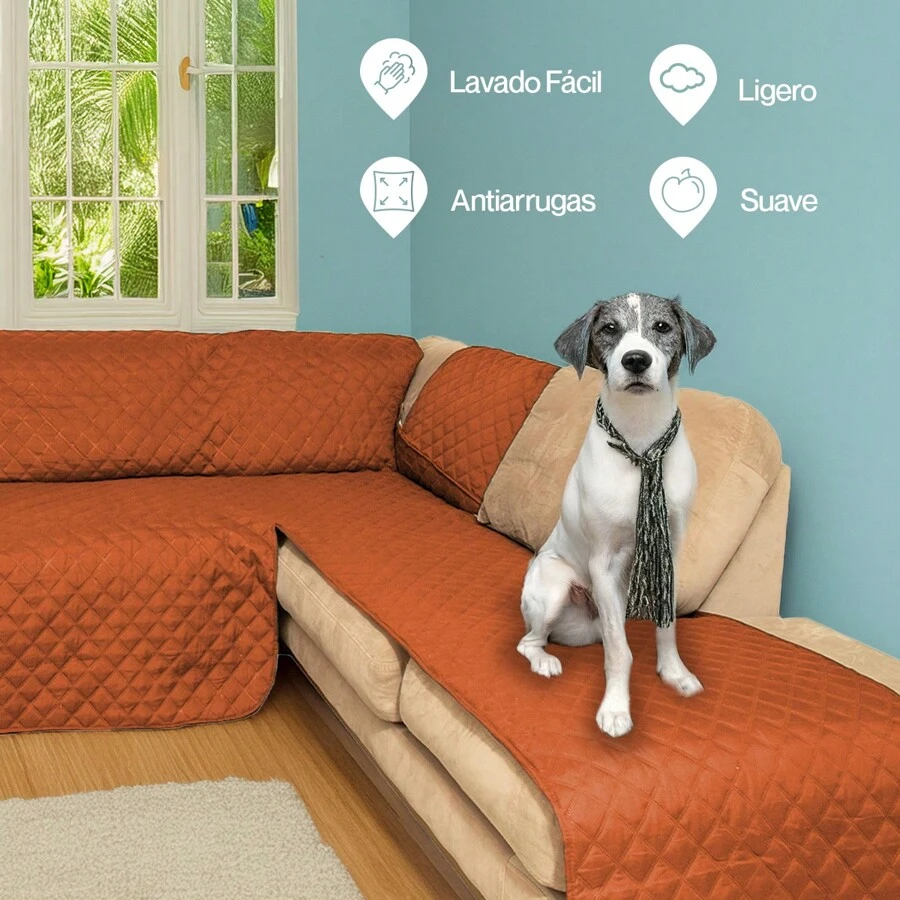 Cubre Salas Esquineras Protector Sofa Tipo L Doble Vista - Naranja Quemada - Ver 1