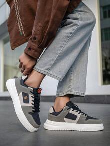 男士时尚系带休闲混色舒适厚底运动鞋，简约休闲日常穿着，学院风运动透气 - 白藍 - 查看 10