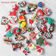 20/40PCS Christmas Themed Random Styles Shoe Charms Set For Clogs Bubble Slides Sandals, PVC Shoe Decorations Beach Bag Accessories Gift Idea For Birthday Christmas Halloween Party Favors