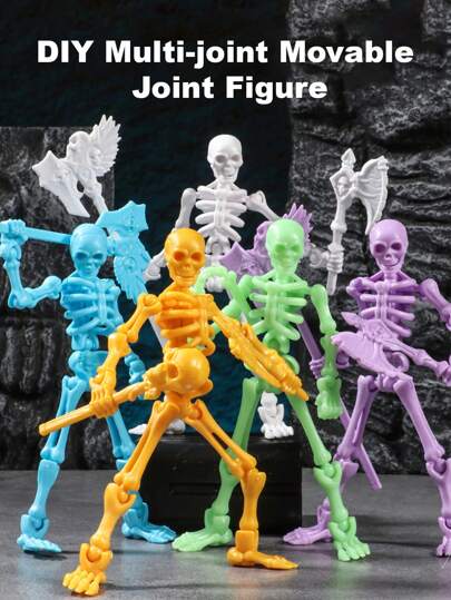 1set Skull And Bones, Full-Joint Movable Three-Dimensional Figures, Diy To Create A Variety Of Poses And Actions, Need To Assemble Themselves, Can Be Used As A Desktop Decoration Or Interactive Creative Stress Relief Toys With Mechanical Functions, Suitable For Birthday Gifts, Teenagers Collection Model,Action Figure,Skeleton,Action Figures