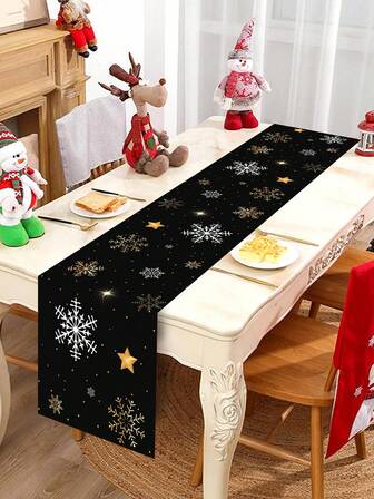 Bordslöpare med jultema, svart bakgrund med snöflingastil, lämplig för julfest Familjemötesbordsdekoration