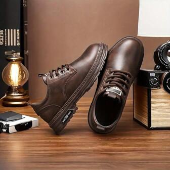 Elegant British Style Men's Casual Leather Shoes: Comfortable And Convenient Lace-Up Design, Suitable For Multiple Seasons