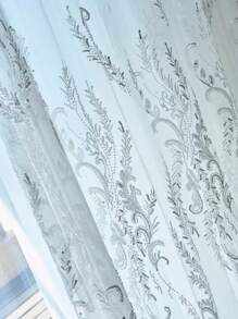 1pc Luxury French Style Embroidered Voile Curtain, Glittering Beaded Applique Elegant Sheer Window Drape, Lightweight And Breathable For Bedroom, Living Room, Dining Room, Chic Home Decor